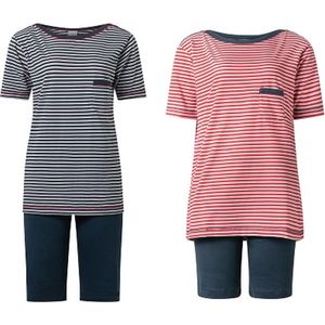 Lunatex - 2 dames shortama's 124194 met boothals - zomer pyjama's - rood en donkerblauw - maat XL