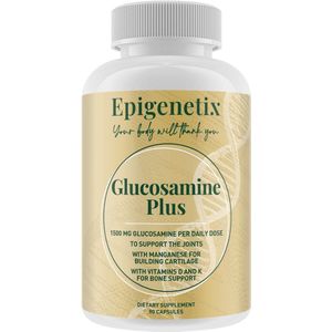 Epigenetix Glucosamine Plus 1500 mg - 90 premium holistic capsules - Ondersteuning voor gezonde gewrichten, met mangaan voor de opbouw van kraakbeen, met vitamine D en K ter ondersteuning van de botten, ontstekingsremmende eigenschappen