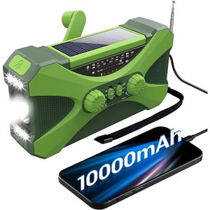 FM/AM - Solar - Zaklamp - Powerbank- Mini-Noodoverlevingsradio Op Zonne - Noodradio Op Batterijen -Energie - met LED's Superheldere Zaklamp 10000Mah Batterij - Aangedreven Powerbank Smartphone-Oplader - Groente