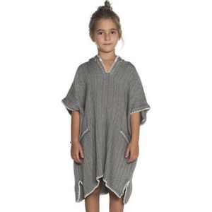 Lalay Strandponcho ZigZag Black - maat 4-5 jaar - jongens/meisjes/unisex pasvorm - poncho handdoek voor kinderen met capuchon - zwemponcho - badcape