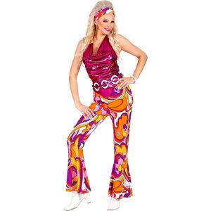 Widmann - Hippie Kostuum - Gloria Disco Jaren 70 - Vrouw - Paars, Oranje, Roze - Medium - Carnavalskleding - Verkleedkleding