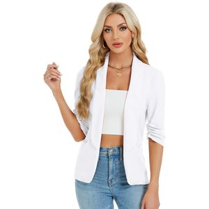 Blazer Elegante damesblazer met 3/4 mouwen, slim fit voor dames op kantoor Wit XXL