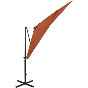 vidaXL Zweefparasol met paal en LED-verlichting 250 cm terracottakleur - Zweefparasol - Zweefparasols - Parasol - Tuinparasol