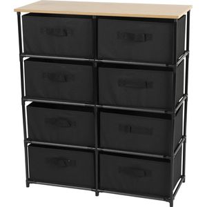 Urban living Ladekast/organizer - met 8 lades - zwart - 76 x 30 x 89 cm - hout/metaal - kastjes voor hal/kantoor