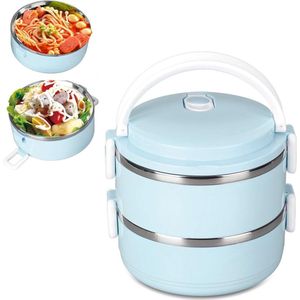 Thermos lunchbox voor warm voedsel - Stapelbare geïsoleerde 304 roestvrijstalen ronde lunchbox - Verzegelde voedselcontainers - Dubbellaags blauw