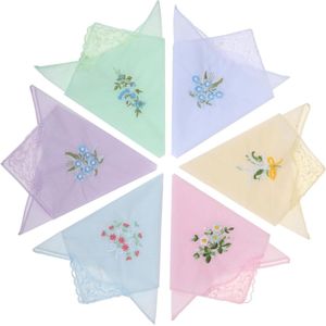 Zakdoeken - Katoenen - 6 Pack - Vintage met Bloem Borduursel en Kant