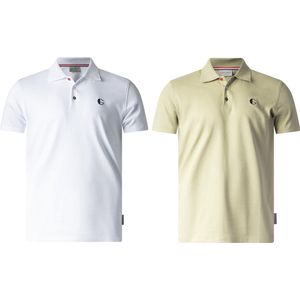 2 luxe heren piqué poloshirt's - Gentlemen - korte mouw - wit en olijfgroen - maat L