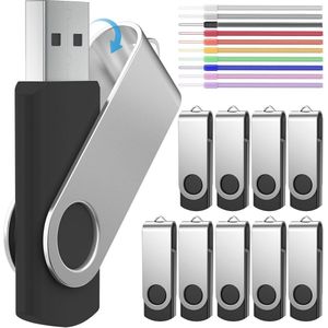 FEBNISCTE USB Sticks, 8GB Flash Drive, Bulk, 10 Pack, Portable USB Stick, 8GB, Rotating USB 2.0 Memory Sticks, Multipack Jump Drives with LED Indicator, Black Pen Drive, Data Storage with 10 Pieces