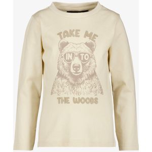 Unsigned jongens shirt met lange mouwen en beer beige - Maat 92