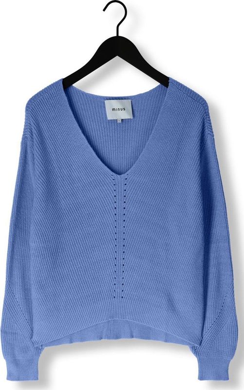 Minus Mieke V-neck Knit Pullover Truien & vesten Dames - Sweater - Hoodie - Vest- Blauw - Maat XL