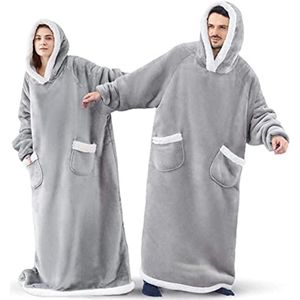 Extra lange hoodie deken sweatshirt voor volwassenen – Super warm en comfortabel met mouwen en zakken