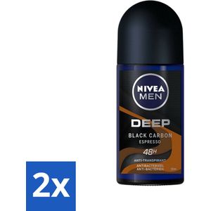 Nivea - Men - Deodorant - Roller - Deep Black Carbon Espresso - 50 ml - Voordeelverpakking - 2 stuks