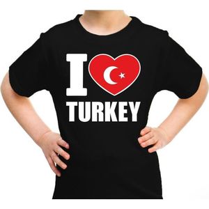 I love Turkey t-shirt zwart voor kids - Turks landen shirt - Turkije supporters kleding 146/152