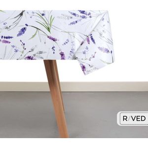 Raved Tafelzeil - 140 cm x 240 cm – Lavendel Bloemen Wit – PVC – Afwasbaar