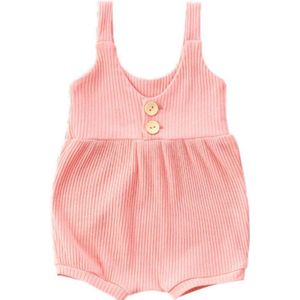 Baby jumpsuits – Mouwloos – Zomer – Roze / Koraal Rood / Licht bruin / Mint groen – Maat 62/68 - Set van 4