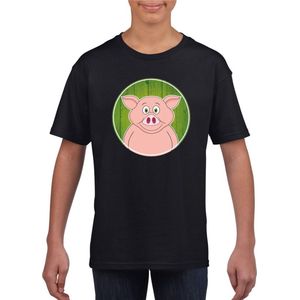 Kinder t-shirt zwart met vrolijke varken print - varkens shirt - kinderkleding / kleding 158/164