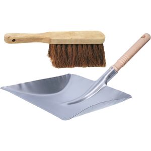Betra Handveger van 40 cm - met metalen stofblik 20 x 40 cm - zilver - Stoffer en blik set