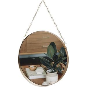 QUVIO Spiegel rond - Met ophangketting - Goud - Hangende spiegel - Wandspiegel