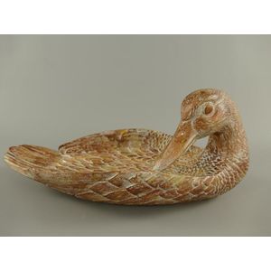 Polyresin schaal - Beeld Eend Houtkleurig - Decoratieve schaal - 17 cm hoog