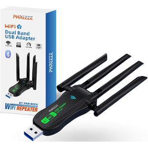 2-in-1 Wifi Adapter USB + Bluetooth Dongle - 1200 MBps - Dual Band Wi-Fi 2.4 + 5 Ghz - Geschikt voor PC, Windows, MacOS, Linux, XP, Vista - Wifi Versterker + Bluetooth Transmitter