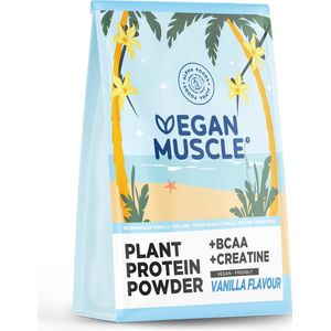 Alpha Foods Vegan Muscle Proteine poeder met Creatine en BCAA - Eiwitpoeder goed als maaltijdshake of ontbijtshake, Plantaardige Proteine Shake van gekiemde zaden, 600 gram voor 15 shakes of porties, met Vanille smaak