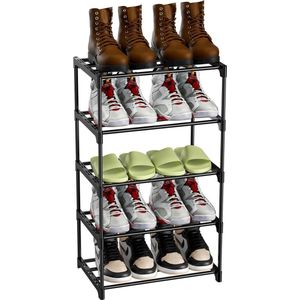 Compact 5-Layer Black Shoe Rack for Entrance Hallway and Closet Storage
