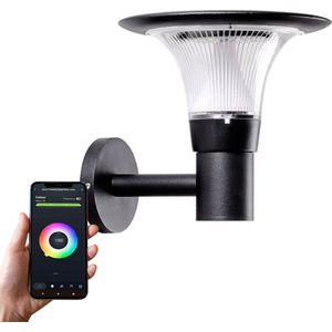Iplux® Florence - Slimme Solar Wandlamp 23cm - Smartphone App Control - Warm Wit + Kleur - IP65 Waterproof