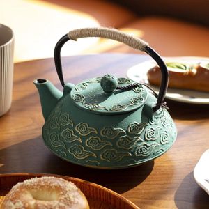 Gietijzeren Theepot, Japanse Theepot met Infuser, Theeketel Kookplaat Veilig, Goud Gunstige Wolken Patroon 20oz, 800ml Groen