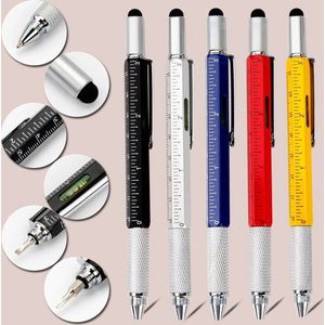 Multifunctionele Balpen -  Schroevendraaier/Heerser/Waterpas/Touch Screen Stylus - Zwart