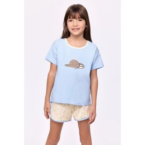 Woody Studio pyjama meisjes - lichtblauw - luiaard - 251-12-YPD-Z/821 - maat 128