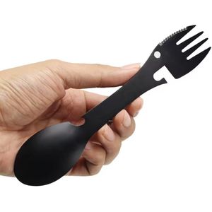 Roestvrijstalen Spork 4-in-1 – Vork, Lepel, Mes & Flesopener – Lichtgewicht 45g – Ideaal voor Kamperen, Hiking & Outdoor