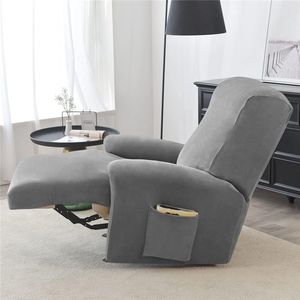 Relax stoelhoes, zacht, fluweel, rekbaar, 4-delig, antislip, met zijvak, meubelbescherming, wasbaar, voor 1-zits, kantelbare stoel (donkergrijs)