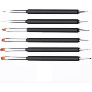 Nail Art Borstelset - 6 stuks dubbelzijdige nagelborstels kit voor gellak nagelontwerpen - professionele nail art gereedschap met schilderen stippellijn pen