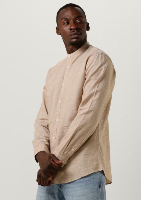 SELECTED MEN Slhslimnew-linen Shirt Ls Band W - met lange mouwen - Heren Beige - Maat XL