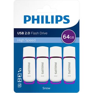 Philips USB Stick - 64GB - USB 2.0 - Snow Edition - Wit - 4-Pack