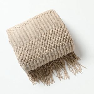 Bedsprei-Dekentje-Boheemse-Wol-Deken-Zacht-Brei-Deken-Dubbelzijdig-Kaki-130x200CM