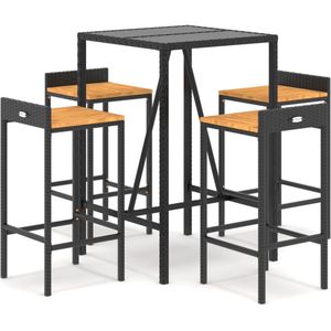 vidaXL Tuinbarset - Tuinbarsets - Bartafelset - Loungeset - 5-delige Tuinbarset poly rattan en massief acaciahout zwart