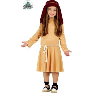 Guirma - Middeleeuwen & Renaissance Kostuum - Schapenherder Uit Jeruzalem - Meisje - Bruin, Wit / Beige - 5 - 6 jaar - Carnavalskleding - Verkleedkleding