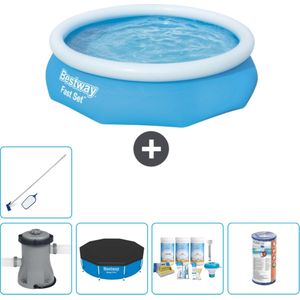 Bestway Rond Opblaasbaar Fast Set Zwembad - 305 x 76 cm - Blauw - Inclusief Pomp Afdekzeil - Onderhoudspakket - Filter - Schoonmaakset