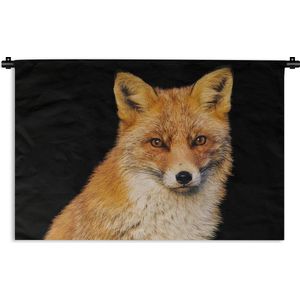 Wandkleed Roofdieren - Een vos op een zwarte achtergrond Wandkleed katoen 180x120 cm - Wandtapijt met foto XXL / Groot formaat!
