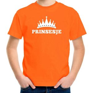 Oranje Prinsesje met kroon t-shirt meisjes - Oranje Koningsdag kleding 122/128