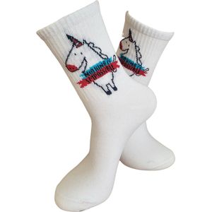 Unicorn - Niets is onmogelijk Sokken - leuke sokken - sport sokken - witte sokken - tennis sokken - sport sokken - valentijns cadeau - sokken met tekst - aparte sokken - grappige sokken - Socks waar je Happy van wordt - maat 37-44