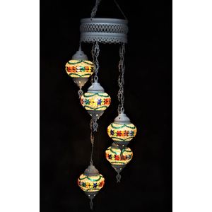 Hanglamp multicolour glas mozaïek 5 bollen Turkse Oosterse Crèmewit Marokkaanse kroonluchter