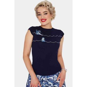 Voodoo Vixen - Pirate Ship Kraken Waves Sweater/trui - L - Donkerblauw