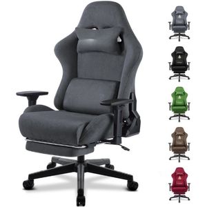 Gaming Stoel - Bureaustoel - Swivel Stoel - met Voetsteun - Verstelbare - Rugleuning - Lendenkussen - Ergonomische - Draaibare - 89 x 59 x 32.5 cm - Grijs