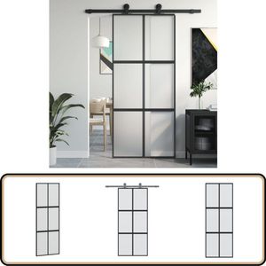 vidaXL Schuifdeur - Gehard Glas - 90x205 cm - Zwart Schuifdeur - Binnendeur - Glazen Deur - Zwarte Deur - Aluminium Deur