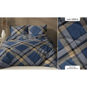 Satijnen kussensloop 50x60 cm met rits, ruitpatroon, marineblauw/beige