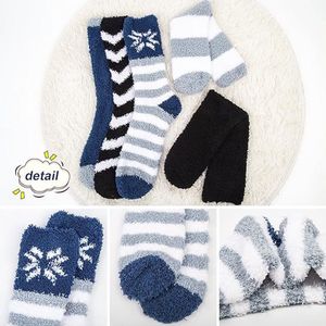 5 paar dikke knusse zachte en comfortabele wintersokken voor heren warme huissokken pluizige bedsokken cadeaus voor mannen en vrouwen, blauw, maat, Blauw