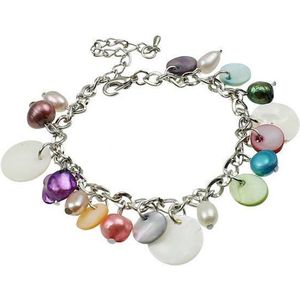 Zoetwaterparel armband Pearl Multi Color Shell - echte parels - parelmoer - multi color - bedelarmband - luxe sieraden zakje