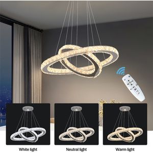 Crystal - Led Kroonluchter Verlichting - Huisverlichting - Chroom - Kroonluchters - Voor Woonkamer - 2 Ringen D50XD30cm - Licht verwisselbaar